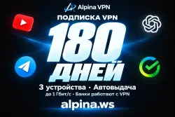 Alpina VPN на 180 дней — 3 устройства — Автовыдача