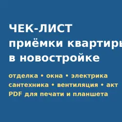 Чек-лист приёмки квартиры в новостройке (отделка, окна, электрика, сантехника, акт)