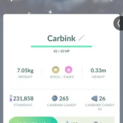 EXCLUSIVE ( SHINY CARBINK ) VIA TRADE 20K STAR DUST TRADE 1 MILLION STAR DUST (Предмет) | Pokemon GO